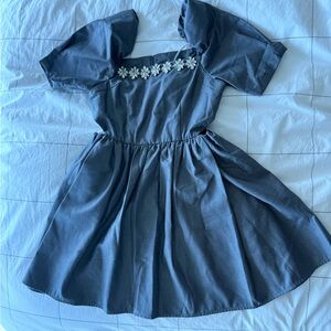 Charming Blue Mini Dress with Floral Accents